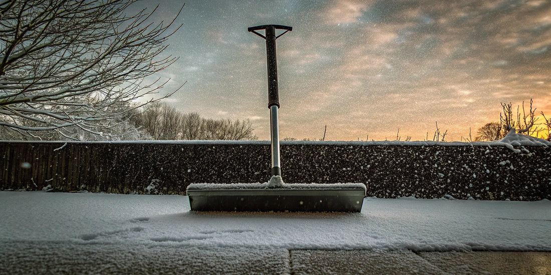 An oversized car snow remover clearing a vehicle covered in heavy snow.
