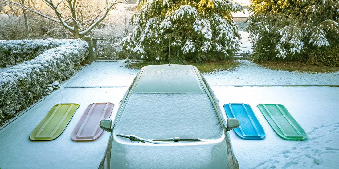 Multi-pack of snow scrapers to buy for clearing a car covered in snow.