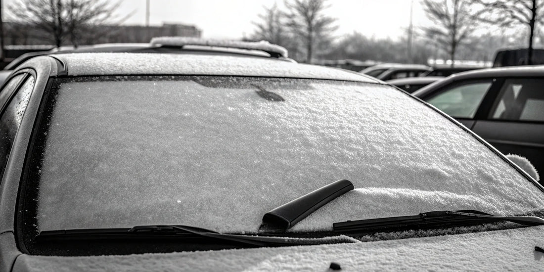 The best ice scraper for rental car companies tackles a windshield covered in thick ice.