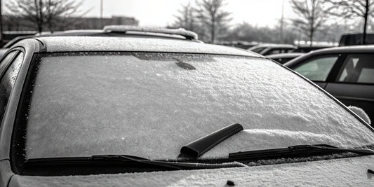 The best ice scraper for rental car companies tackles a windshield covered in thick ice.