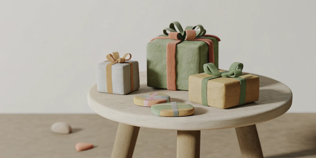 Low-cost fundraising gifts on a table, offering a low cost per impression for brand awareness.