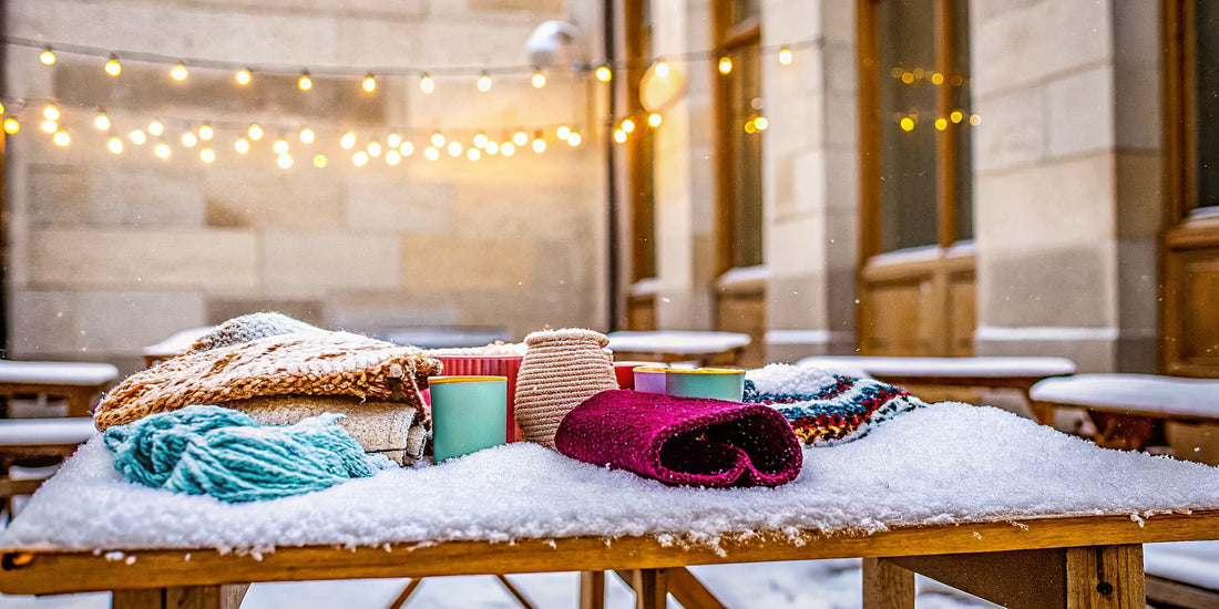 A display of the best winter fundraiser products for schools, including holiday mugs and cozy blankets.