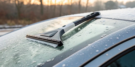 A safe ice scraper clears a car windshield without damaging the paint or rubber.