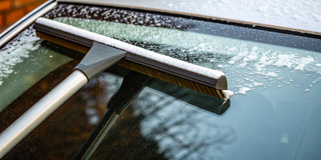 How to safely remove ice from a car windshield with a plastic scraper.