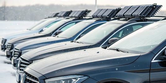 Company car fleet with the best ice scrapers ready for winter.