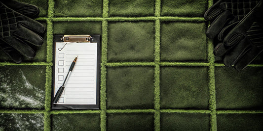 Winter car safety checklist on a clipboard with a pen and winter gloves.
