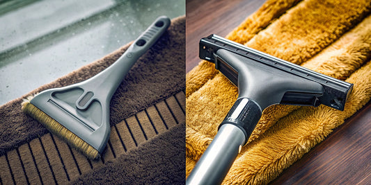 A small ice scraper placed beside a larger, more robust smart scraper.
