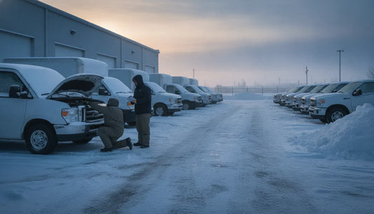 Fleet manager inspecting vehicles for winter readiness