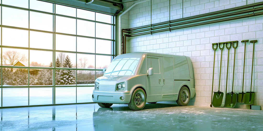 A collection of bulk snow scrapers for a business vehicle fleet.