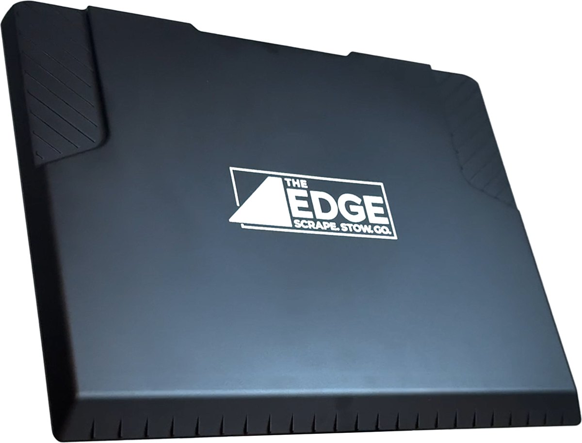 The EDGE matte-black snow and ice scraper tray